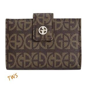 Gianni‎ Bernini Signature Logo Brown Canvas Snap Closure Coin Purse Wallet